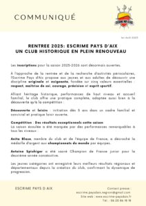 Communiqué Escrime Aix rentrée 2025